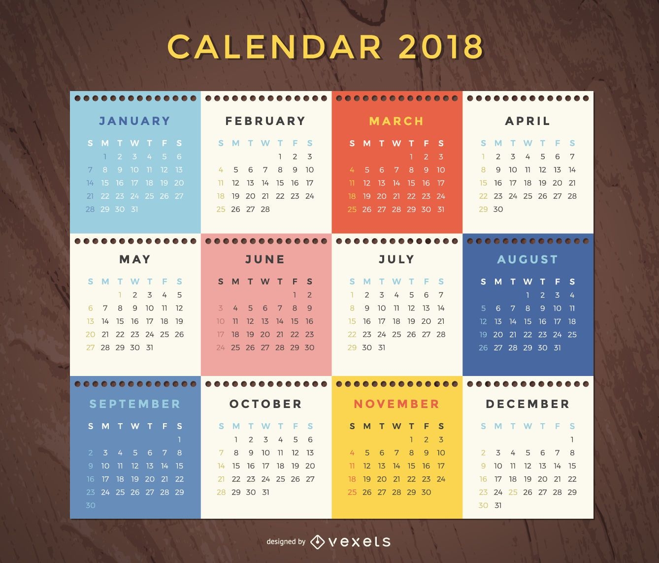 Monatlicher Kalender 2018