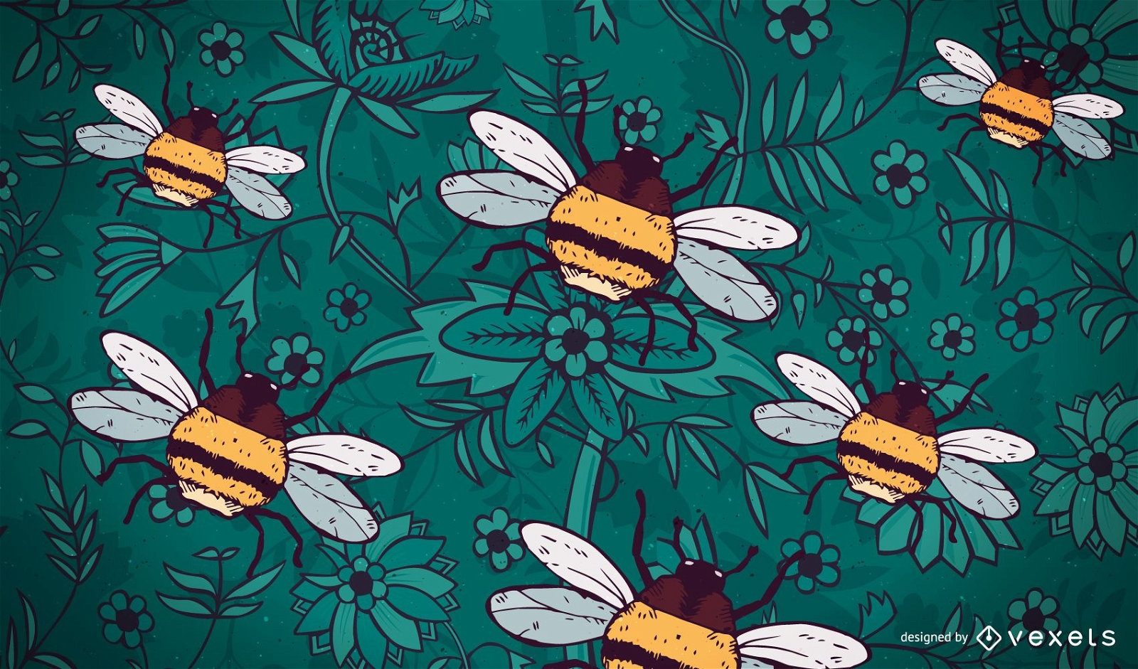 Hand drawn bumble bee background