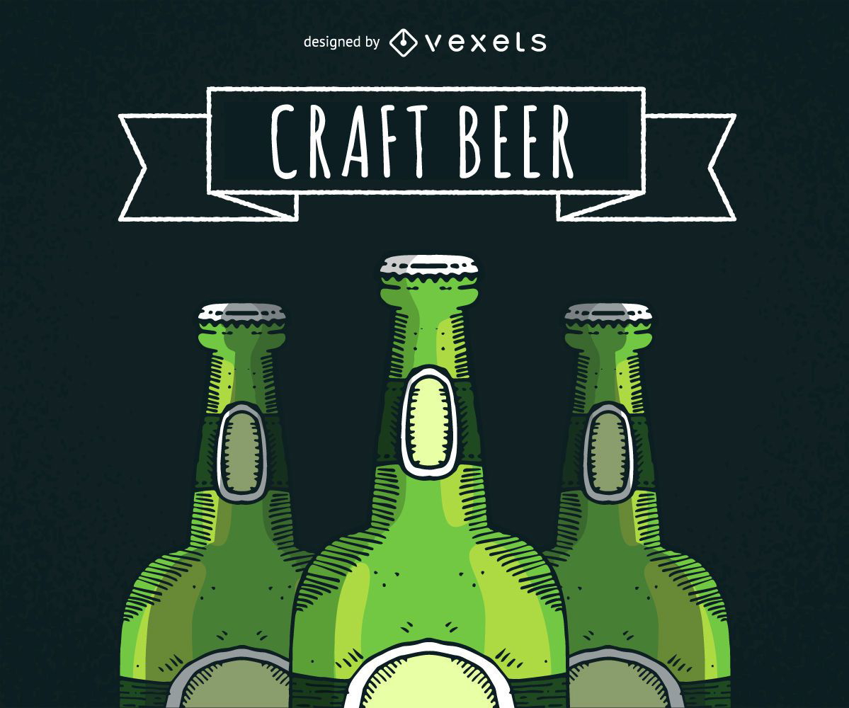 Illustrated beer bottles with ribbon