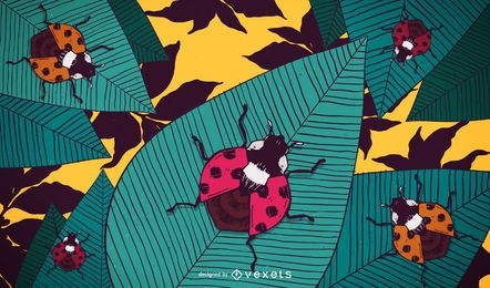 Illustrated ladybug wallpaper background
