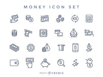 Conjunto de iconos de dinero de trazo