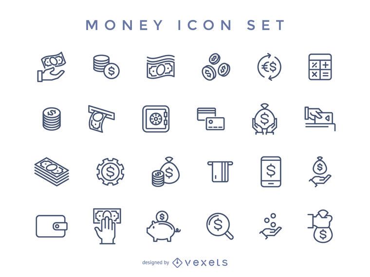 Stroke money icon set Stroke money icon set