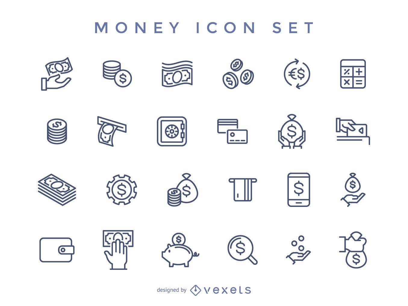 Stroke money icon set