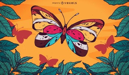 Fundo ilustrado de borboleta voando