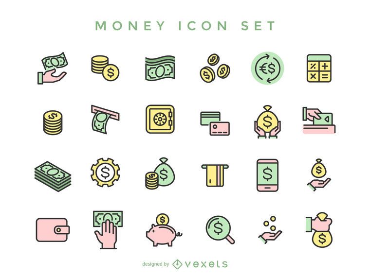 Collection of stroke money icons Collection of stroke money icons