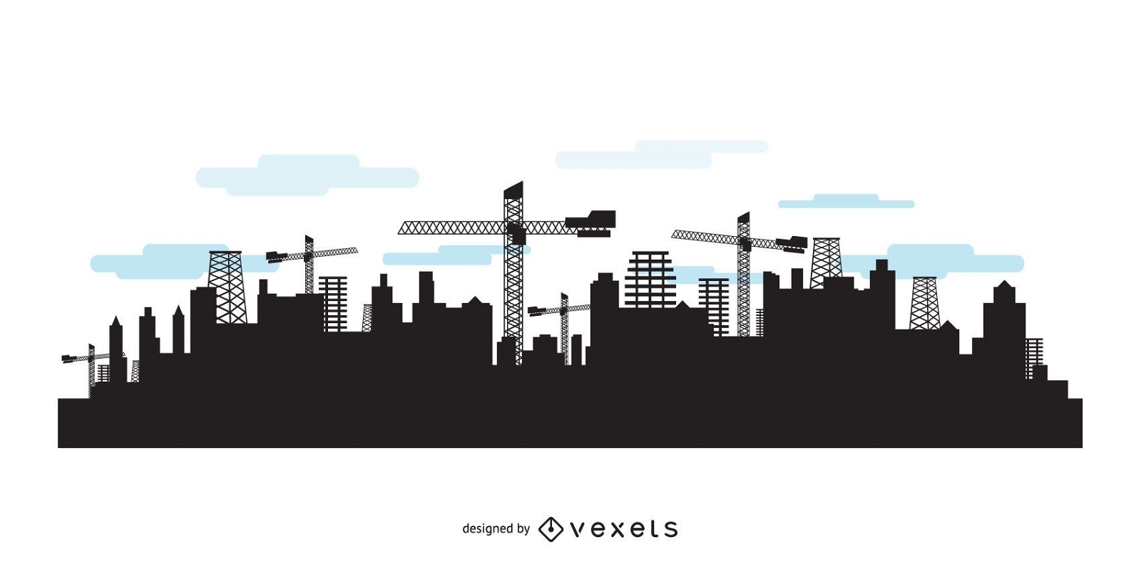 City skyline with construction silhouettes
