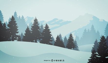 Ilustração de paisagem montanhosa de inverno