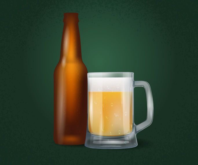 Realistic beer bottle and mug Realistic beer bottle and mug