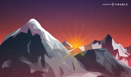 Ilustração do nascer do sol nas montanhas