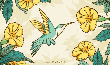 Fondo ilustrado colibrí