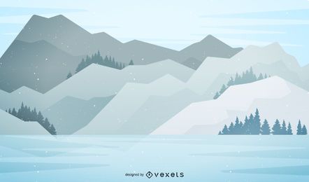 Ilustración de paisaje de montaña nevada
