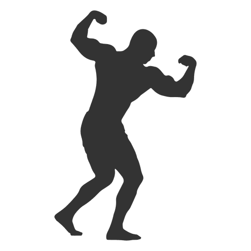 Bodybuilder twisted biceps pose silhouette