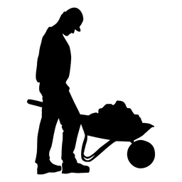 Trabajador de la construcción carretilla empujando silueta Diseño PNG