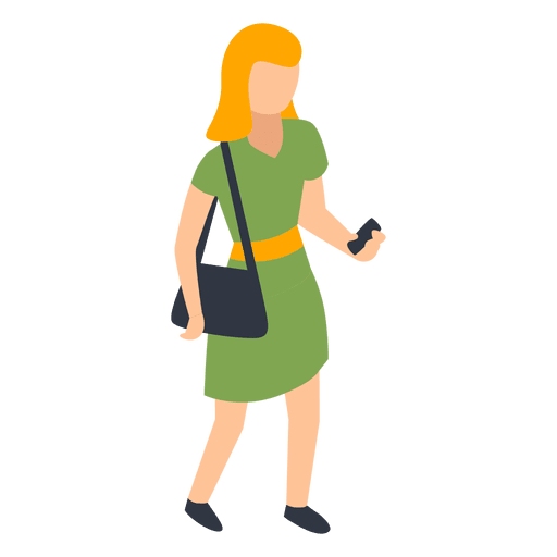 Woman green dress checking phone illustration