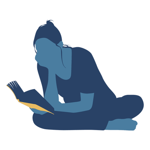 Woman reading book floor crossed legs silhouette PNG Design