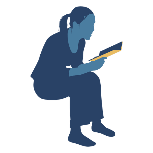 Woman reading book sitting silhouette PNG Design