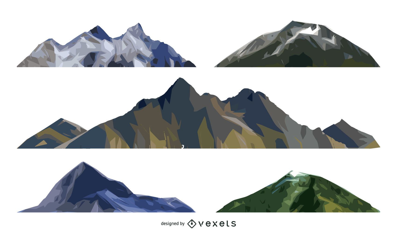 Isolated mountain illustration set