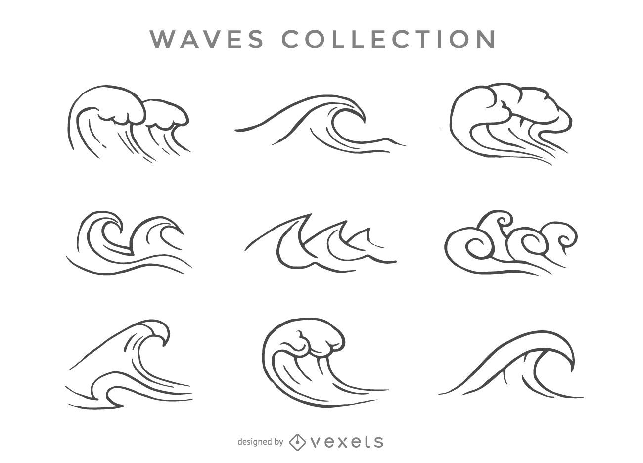 Set of illustrated waves