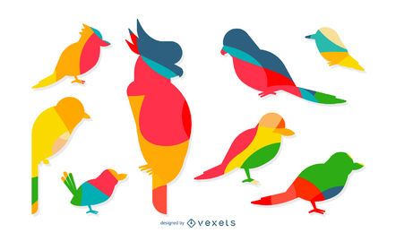 Colorful silhouettes of birds set