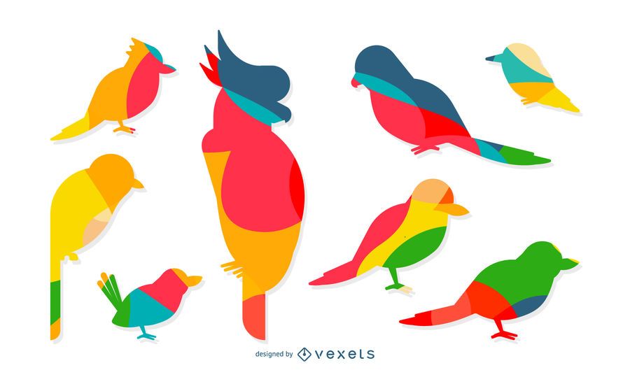 Colorful silhouettes of birds set Colorful silhouettes of birds set