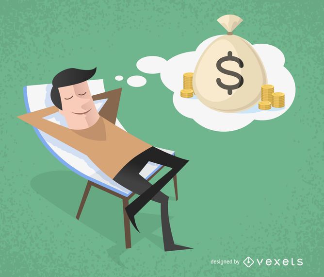 Illustrated man thinking of money Illustrated man thinking of money