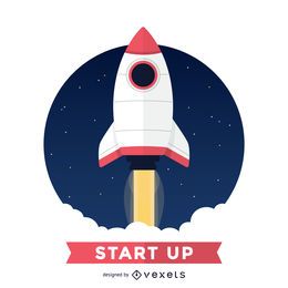 Flat rocket illustration badge