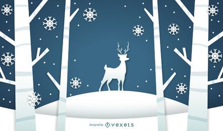 Ilustração de paisagem de inverno com cervos