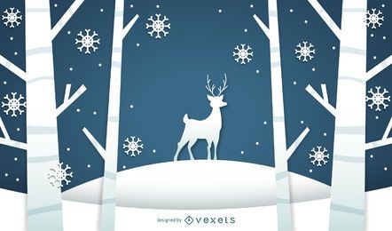 Ilustración de paisaje de invierno con ciervos