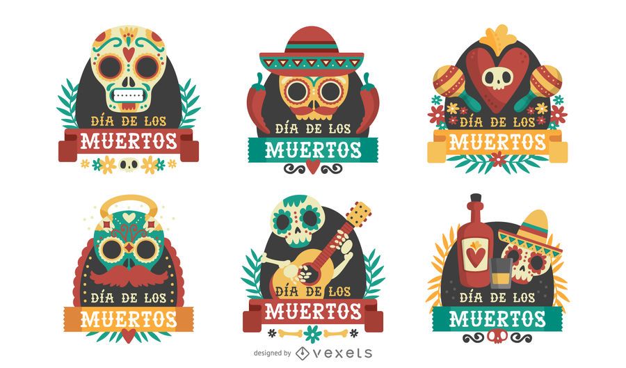 Dia de los Muertos label badge set Dia de los Muertos label badge set