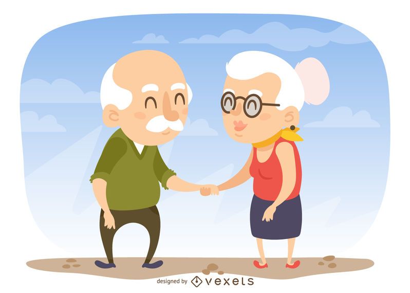 Abuelos, tenencia, manos, Ilustración Abuelos, tenencia, manos, Ilustración
