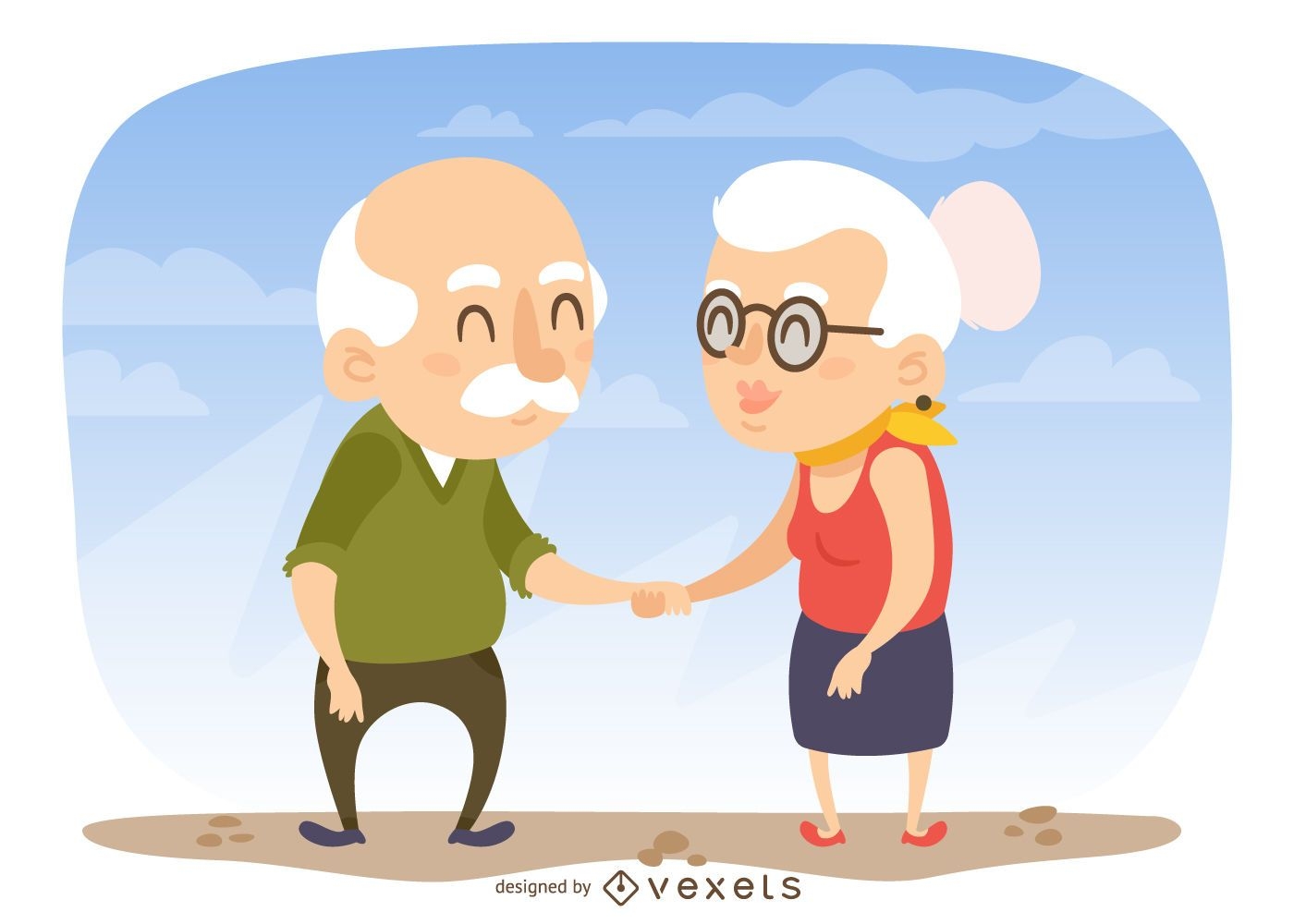 Grandparents holding hands illustration