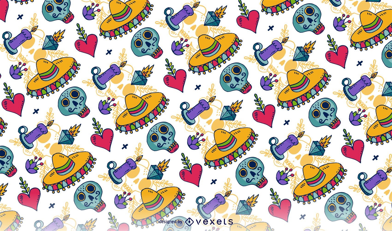 Bright Day of the Dead seamless pattern
