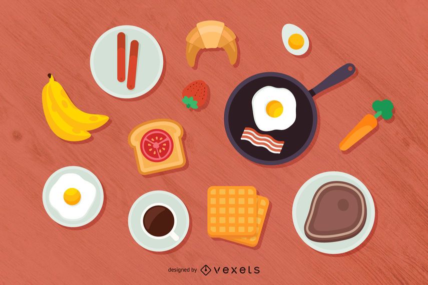 Desayuno vista superior ilustración Desayuno vista superior ilustración