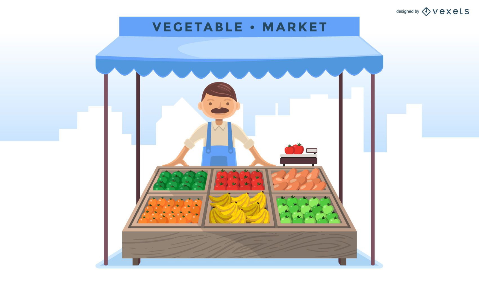 Ilustração plana do mercado de vegetais