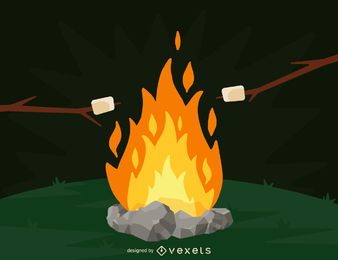 Camping fire and marshmallows illustration Camping fire and marshmallows illustration
