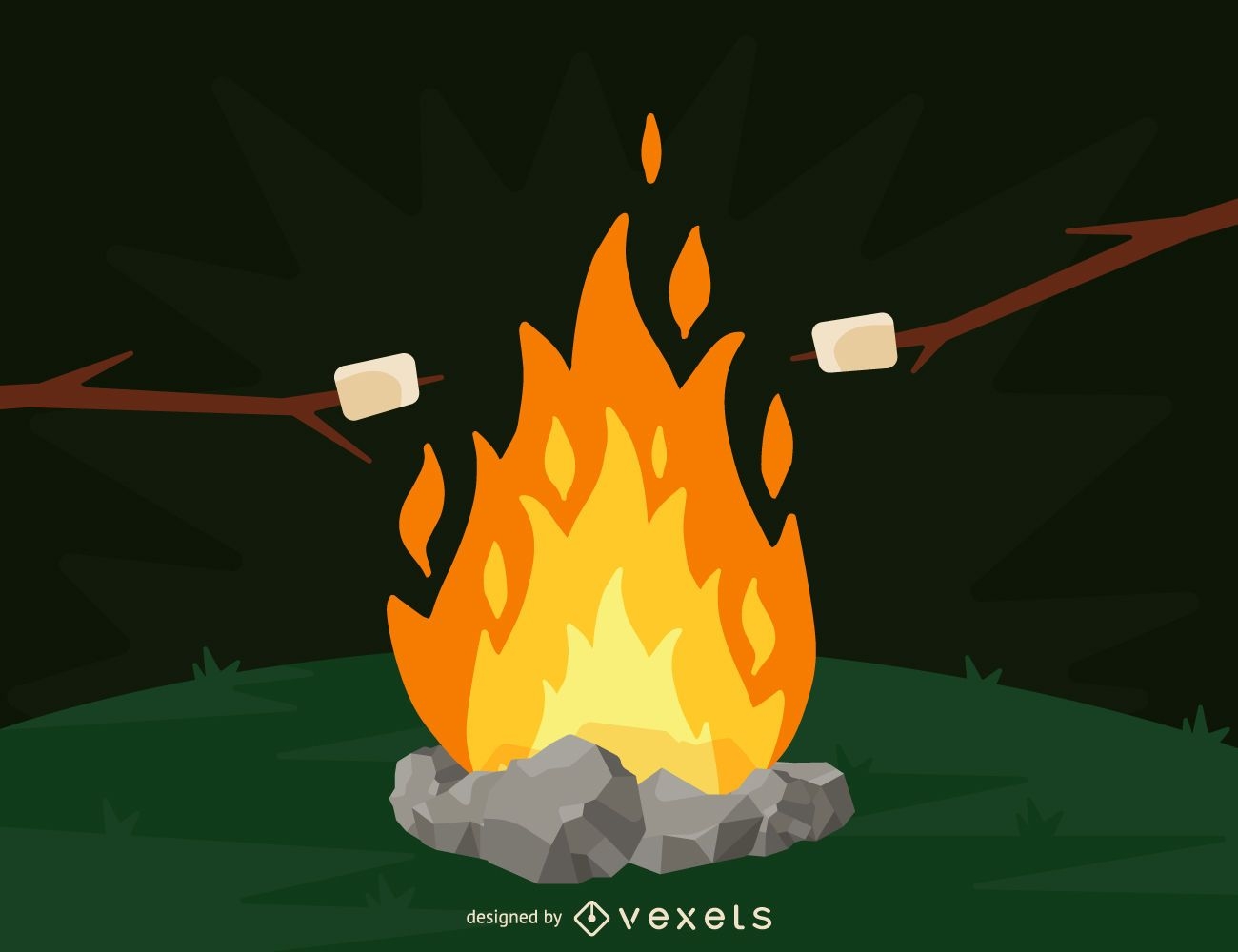 Camping fire and marshmallows illustration