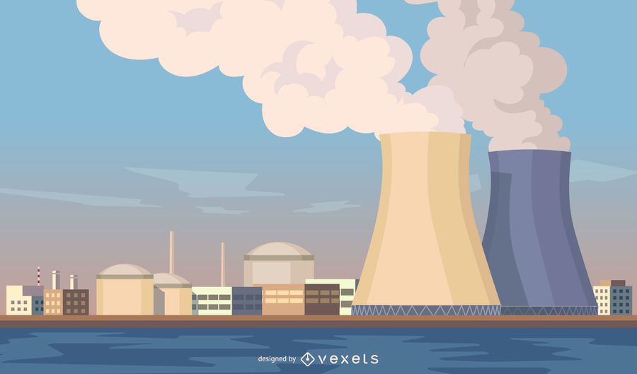 Cityscape with nuclear plants illustration Cityscape with nuclear plants illustration