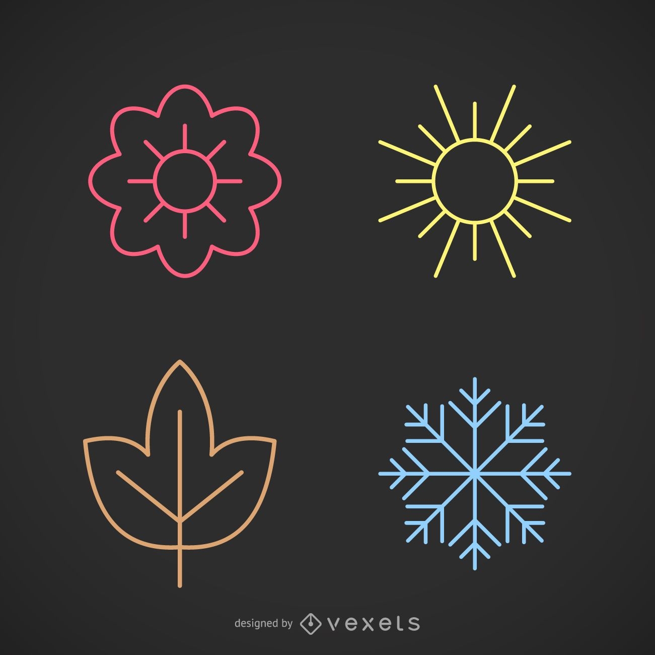 Strich Jahreszeiten Icon Set