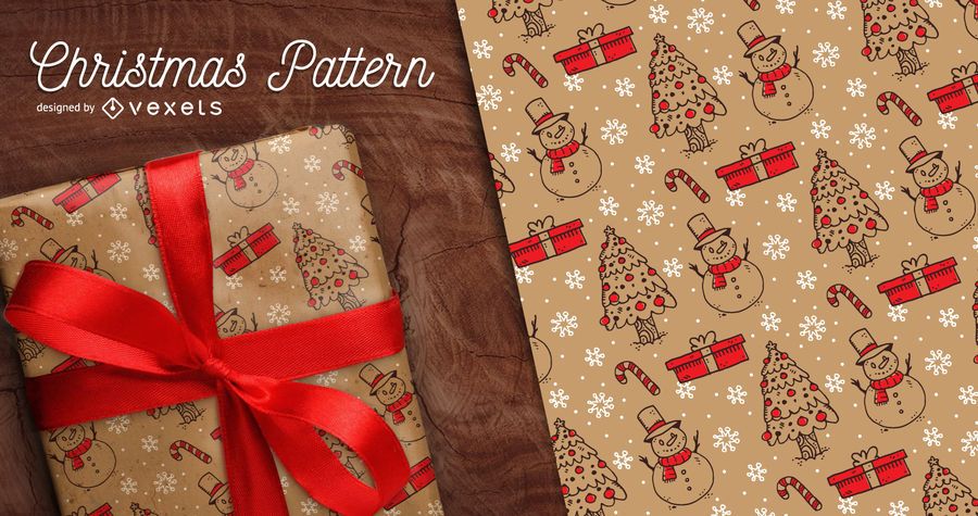 Padrão de Natal desenhados à mão sem costura Padrão de Natal desenhados à mão sem costura
