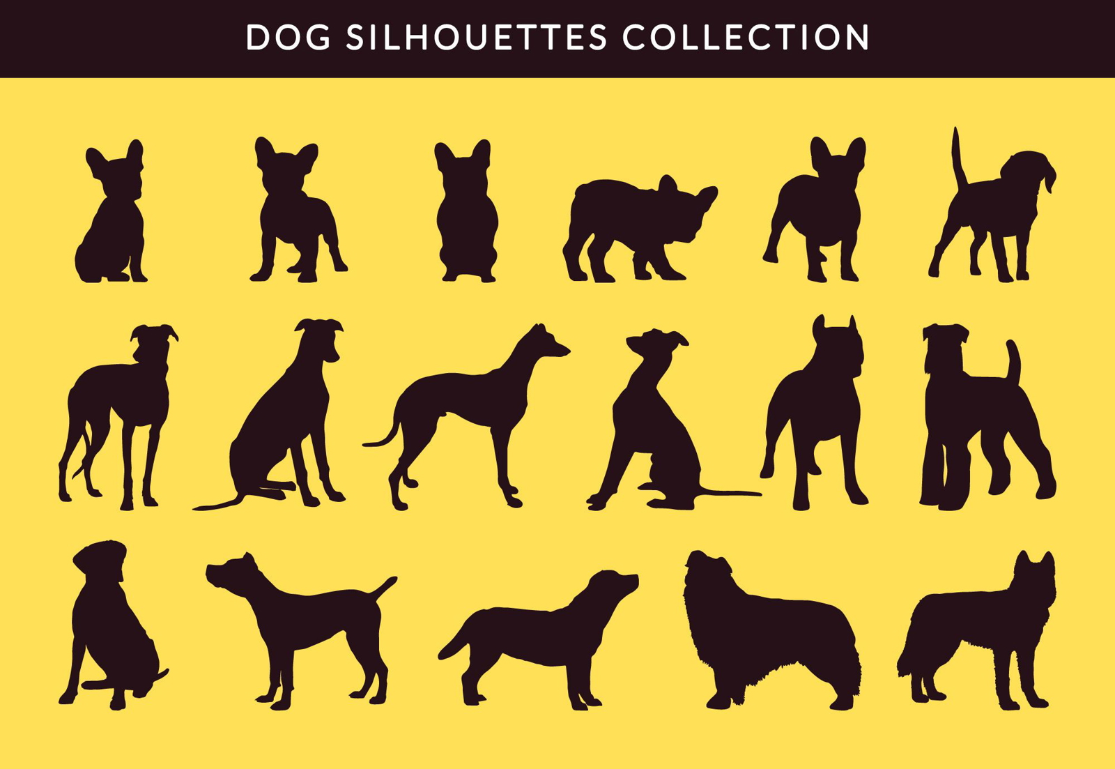 Französische Bulldogge und Greayhound Silhouette Sammlung