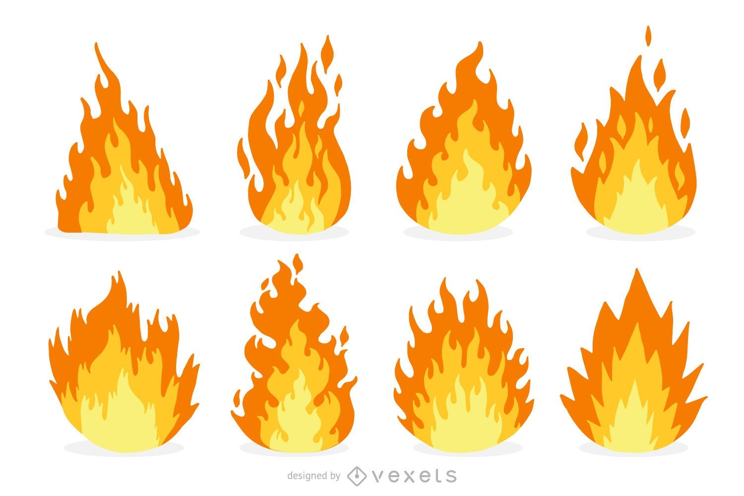 Fire and flame cartoon set