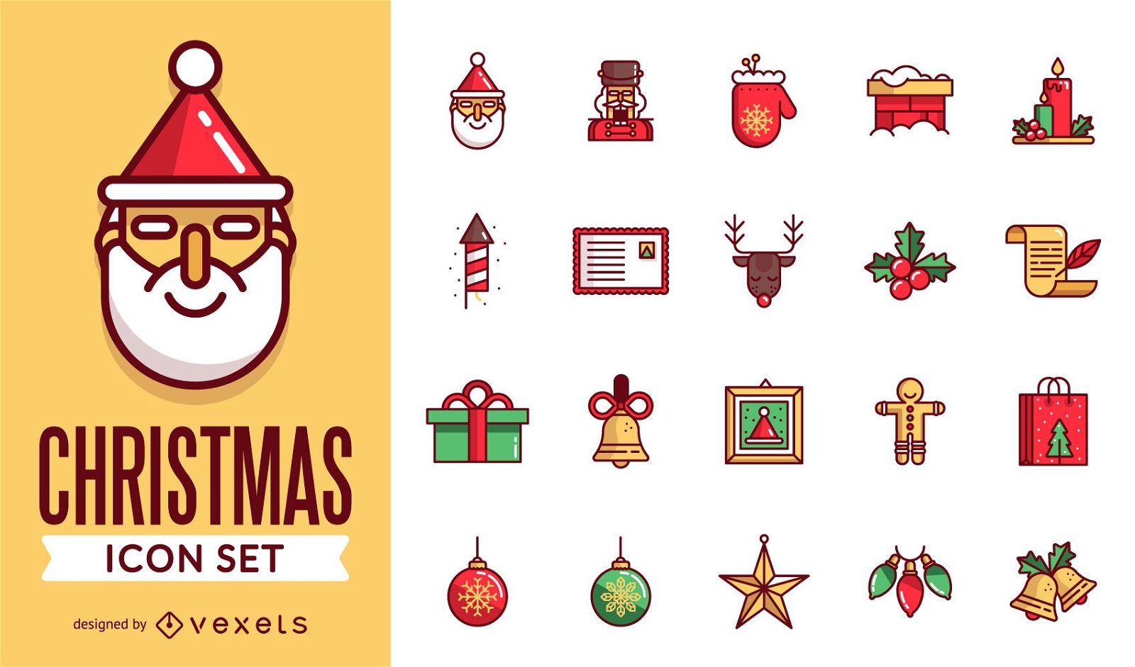 Flat stroke Christmas icon pack