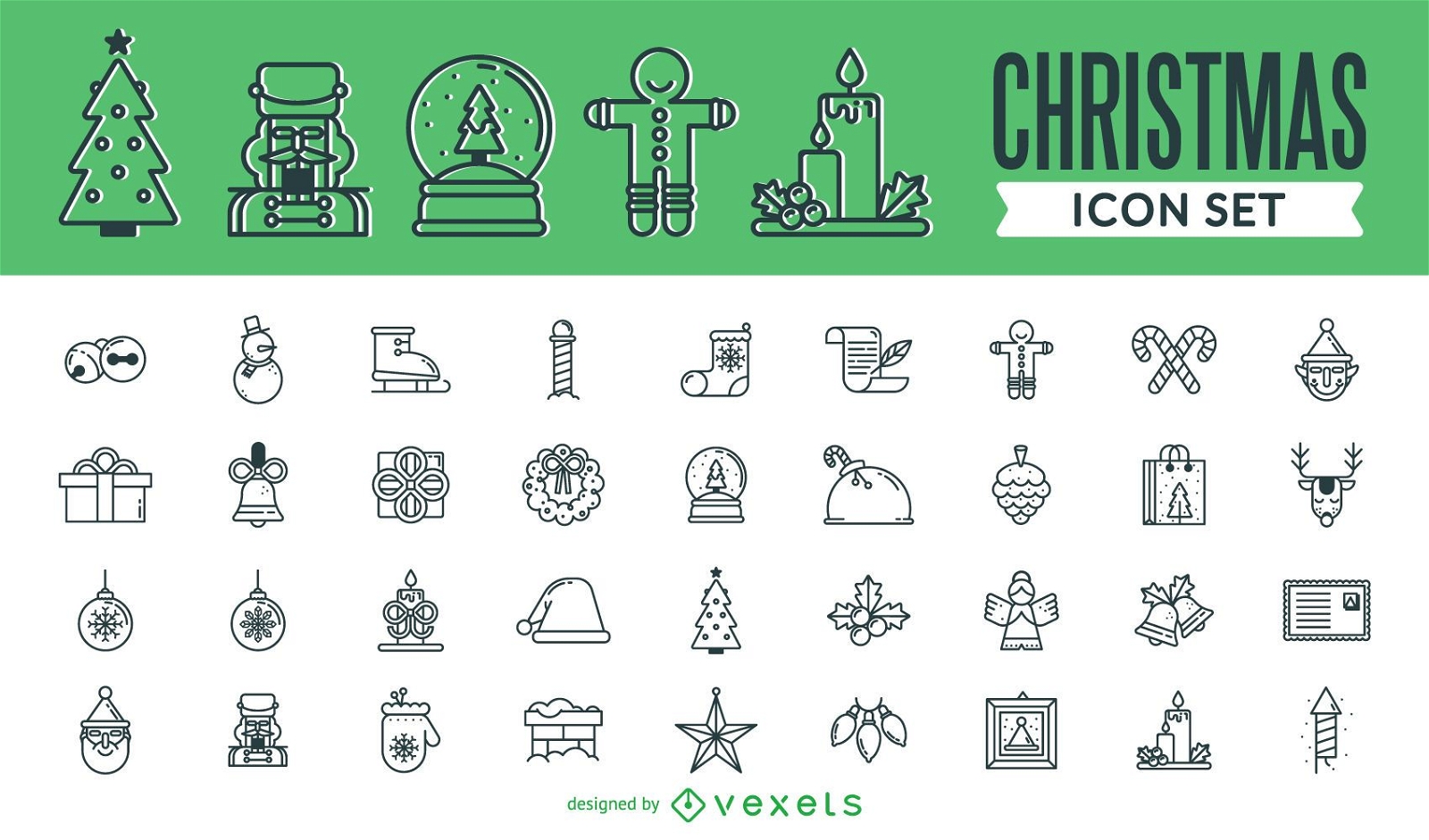 Gran colección de iconos de trazos navideños