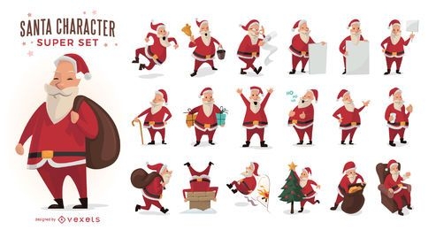 Conjunto de ilustrações do Papai Noel dos desenhos animados