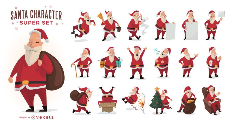 Conjunto de ilustraciones de dibujos animados de santa claus Conjunto de ilustraciones de dibujos animados de santa claus