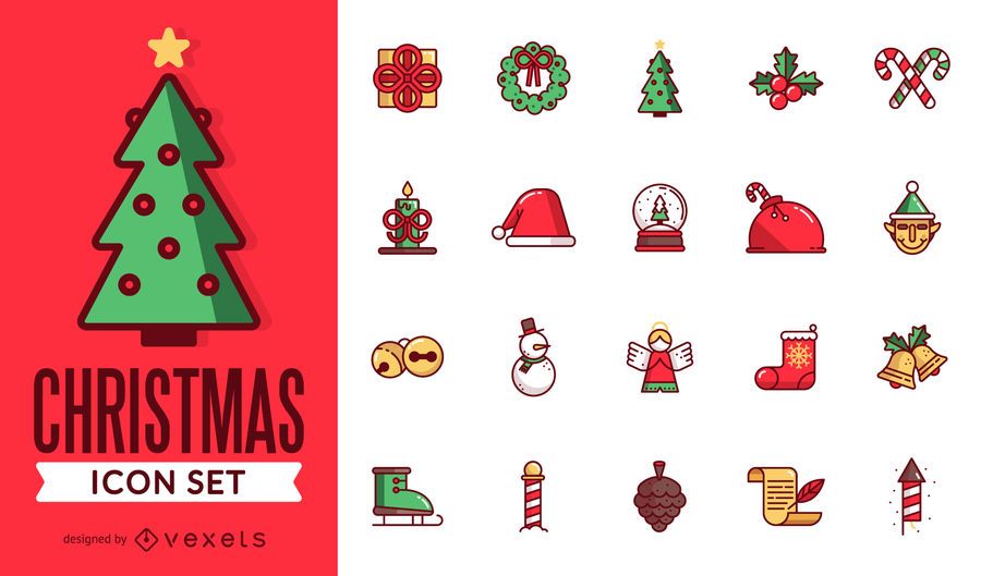 Flache Weihnachts-Icon-Pack Flache Weihnachts-Icon-Pack