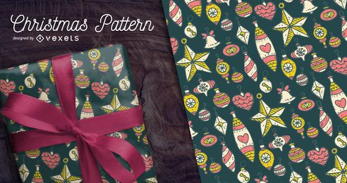 Padrão de Natal desenhado à mão com enfeites
