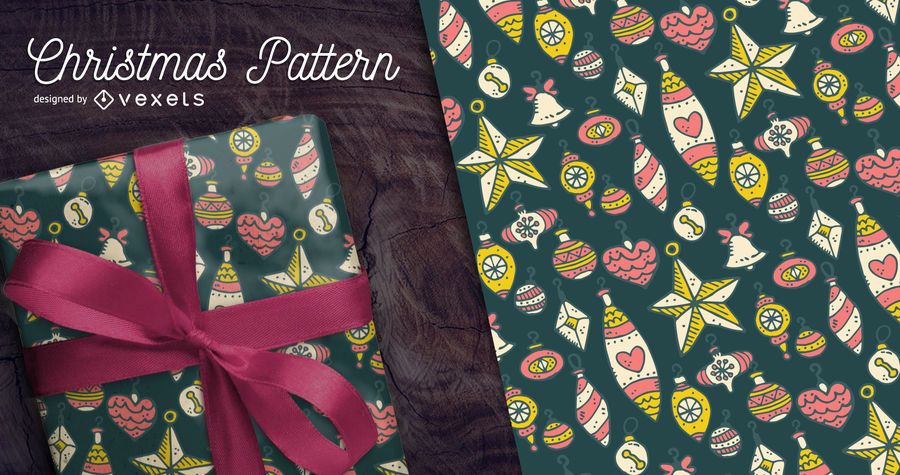 Hand-drawn Christmas pattern with ornaments Hand-drawn Christmas pattern with ornaments