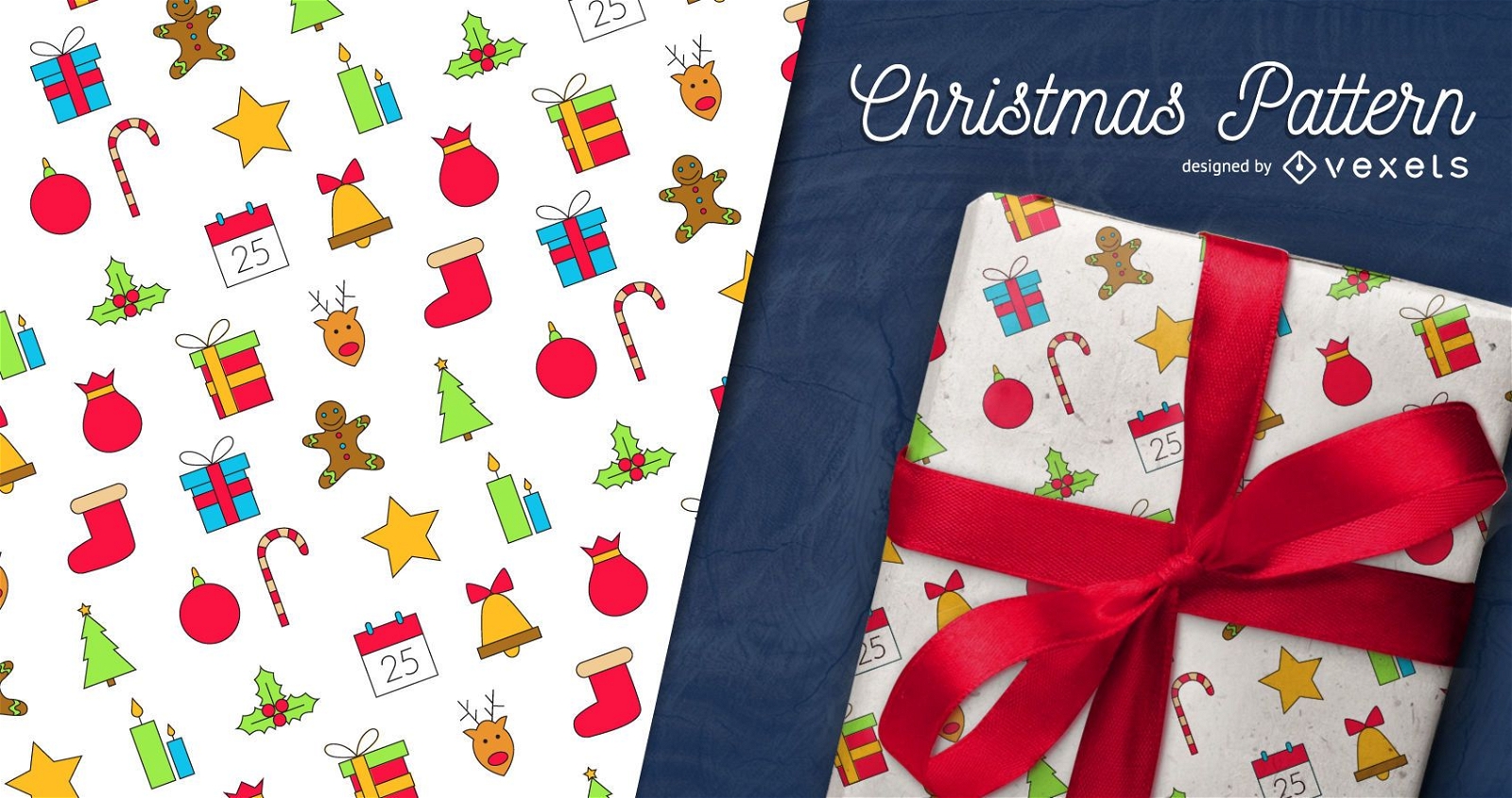 Colorful Christmas pattern with icons