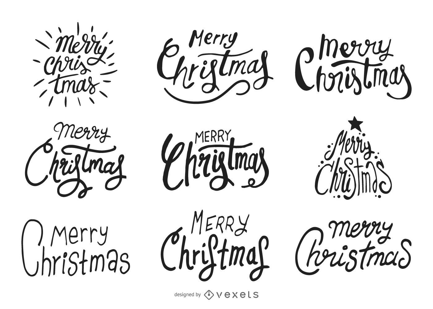 Hand drawn Christmas lettering label set